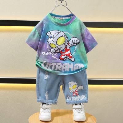 Summer boys' Ultraman luminous cotton T-shirt half-sleeved bright 3-10 year old treasure new style shiny suit