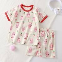 Children's short-sleeved suit pure cotton girls summer clothes two-piece suit children's clothing boys baby T-shirt summer clothes  Red