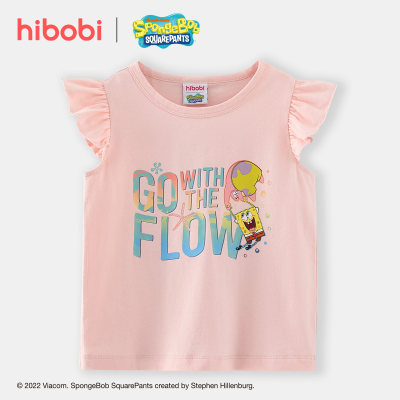 hibobi x SpongeBob Toddler Girl Sweet Cute Printing Fly Sleeves T-shirt
