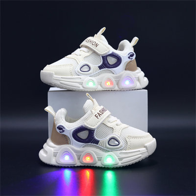 Children's color matching breathable luminous solid soft sole Velcro sports shoes