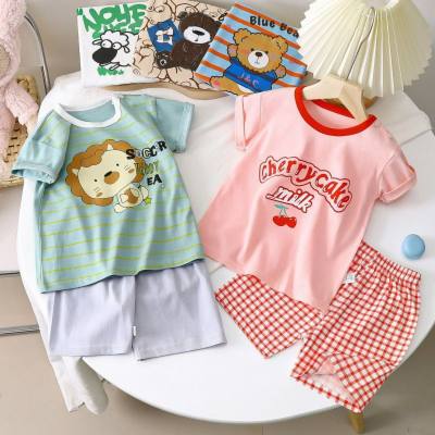 Children's short-sleeved suit summer thin boy cotton t-shirt shorts newborn baby clothes girl baby one year old
