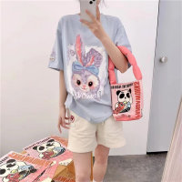 Camiseta de manga curta de coelho com desenho animado e gola redonda  Azul