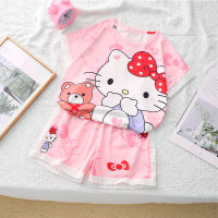 Girls' summer pajamas thin short sleeves cute sweet home clothes set summer outdoor wear  Pink