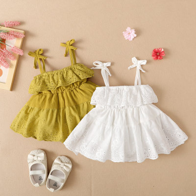 hibobi Baby Girl Solid Color Pure Ruffle  Cotton Sling Dress