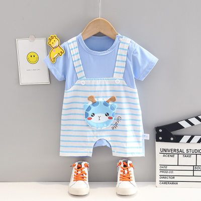 Summer baby jumpsuit cotton cartoon dinosaur half-sleeved crawling suit 0-1 year old baby patchwork short-sleeved jumpsuit