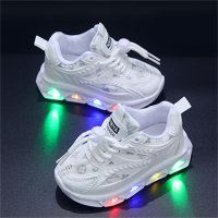 Children's LED printed mesh breathable sports shoes  White