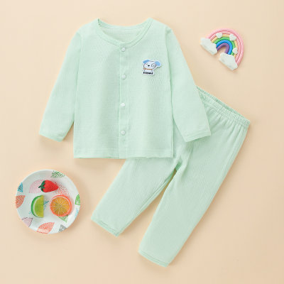 Pijama de camiseta y pantalón informal de algodón liso para niña pequeña