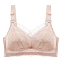 Thin bra without steel ring for big breasts, anti-sagging and side-breasted breast-collecting bra with full cup  Apricot
