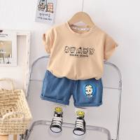 Boys summer short-sleeved two-piece suit  Coffee