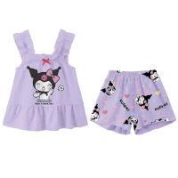Meninas colete suspensórios arco pijamas menina impressão princesa crianças verão fino sem mangas conjunto de roupas para casa  Roxa