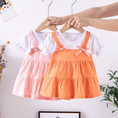 ملابس صيفية للفتيات الرضع على الطراز الكوري تنورة للأميرة من القطن بلون سادة بأكمام قصيرة وتنورة للأطفال