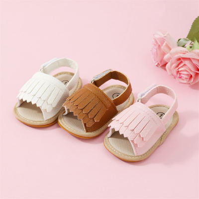 Baby Girl Solid Color Tassel Open Toed Velcro Sandals