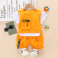 Toddler Boy Color-block Letter Print T-shirt & Flap Pocket Shorts  Orange