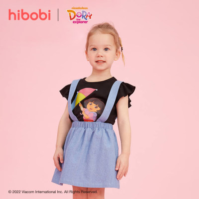 hibobi x Dora Toddler Girls Cute Sweet Printing Cotton Cartoon cowboy Dress Set