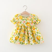 Vestido fofo de verão para meninas, vestido fino de verão para meninas, vestido de princesa de algodão para bebês  Amarelo