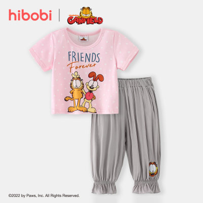 hibobi x Garfield طفل صغير بنات لطيف عارضة طباعة بولكا نقطة توب + سروال