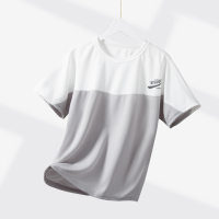 Sommer Kindermode Trend Kontrastfarbe Sport Kurzarm Tops für mittlere und große Jungen und Mädchen einfache Buchstaben Sweatshirts T  Grau