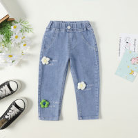 Toddler Girl Three-dimensional Flower Decorated Casual Jeans  Blue