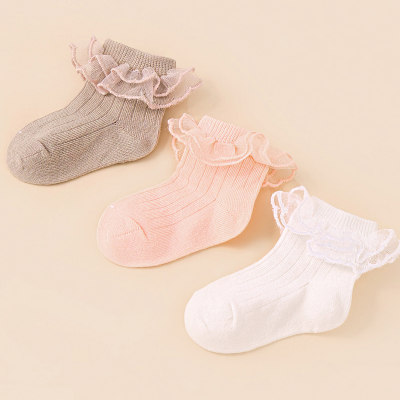 Toddler Girl 3-Piece Solid Color Lace Trim Socks