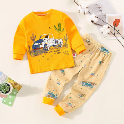 2-piece Toddler Boy Vehicle Printed Long Sleeve Top & Matching Pants
