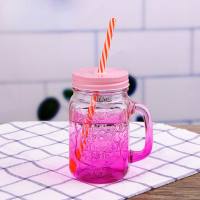 Farbverlauf Mason Glas mit Strohhalm Griff Tasse kreative Saft Kaltgetränk Tasse Retro Hahn Tasse  Mehrfarbig