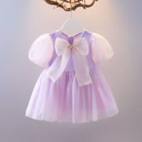 2022 Summer Korean Internet celebrity French fairy dress children's big bow dress baby girl purple gauze skirt generation  Purple