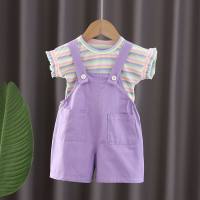Ropa de verano para niña, tirantes elegantes, ropa para niños, ropa de verano para niños de 1 a 5 años, traje de verano de manga corta  Púrpura