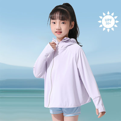 Abbigliamento per la protezione solare con cappuccio in tinta unita per bambina