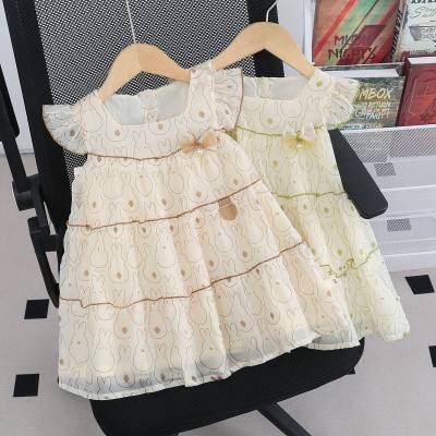 2024 verão novo estilo meninas vestido estilingue vestido de princesa bebê menina estilingue vestido falso de duas peças
