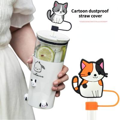 Staubschutzstöpsel für Strohhalmkappe mit Cartoon-Katze, weicher Silikon-Strohhalmüberzug mit 10