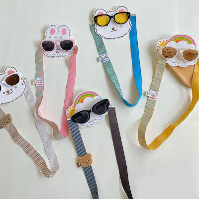 2PCS Cat Eye Sunglasses Fabric Glasses Chain Set Travel Sunshade Sunglasses