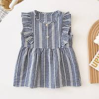 Babykleidung Sommer reine Baumwolle Ins Weste Kinderrock Prinzessin Mädchenkleidung koreanisches Jacquard-Mädchenkleid  Blau