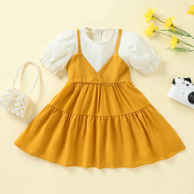 Toddler Girl Cute Fabric Blocking A Line Dress