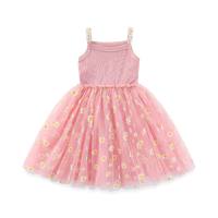 Summer children's suspender mesh skirt girls small Zou Ju floral skirt children's dress  Pink