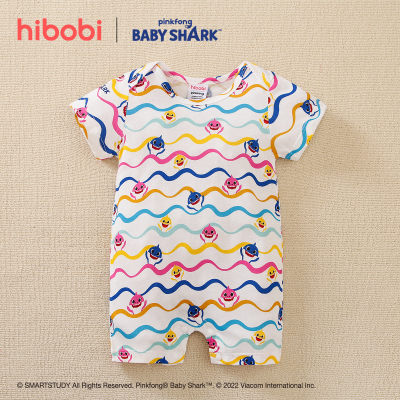 Hibobi × BabyShark BabyShark أفرول قطني بأكمام قصيرة مطبوع عليها رسوم كرتونية من BabyShark