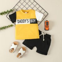 2024 new summer boys' casual sports suit color-blocked short-sleeved letter T-shirt shorts two-piece set  Yellow
