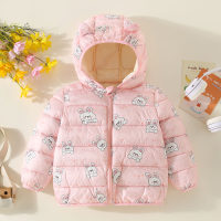 Toddler Girl Cartoon Printed Hooded Zip-up Cotton-padded Coat  Pink
