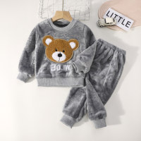 2-piece Toddler Boy Cartoon Bear Pattern Long Sleeve Plush Top & Matching Pants  Gray