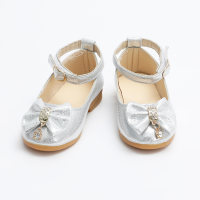 Toddler Girl Solid Color Bowknot Decor Velcro Shoes  Silver