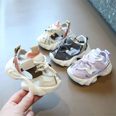 Children's hollow color matching Velcro sneakers