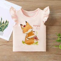 Summer Girls' Flying Sleeve Fox Print T-Shirt  Pink