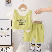 Girls' clothes summer children's clothing two-piece suit children's stylish cartoon short-sleeved suit letter vest short-sleeved suit trendy  Green