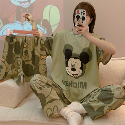 Teenage girls three-piece Mickey green cartoon pajamas set