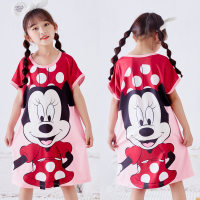 Camisola infantil de manga curta, vestido de princesa fofo para meninas, respirável, roupas para casa, ar condicionado, vestido diário  Vermelho