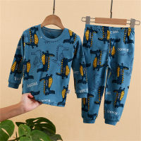 Conjunto de roupas íntimas infantis roupas de outono e ceroulas estampadas para crianças roupas para casa pijamas roupas infantis  Azul marinho