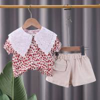 New arrival large lapel shirt short-sleeved suit girls thin shirt shorts two-piece suit  Red