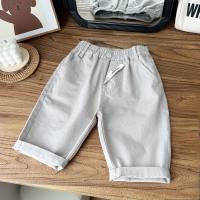 2024 summer children's clothing mid-sized children's 100-150 summer cotton thin breathable boys' shorts mid-length pants three-quarter pants  Gray