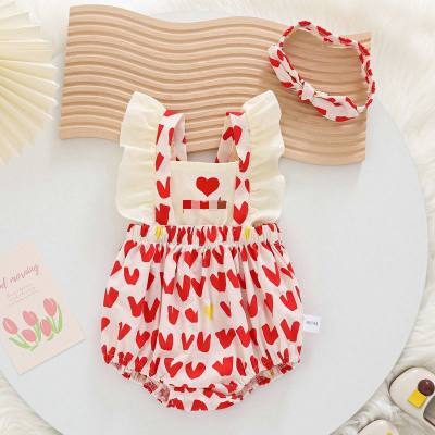 Newborn baby onesie, female baby's short-sleeved romper, summer rainbow striped fashionable outing clothing