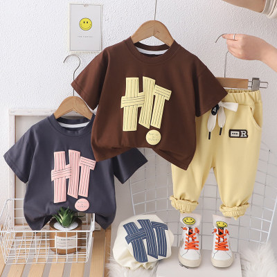 One piece drop shipping 0-5 children's suits, boys and girls summer clothes, new short-sleeved children's clothing, children's casual T-shirt two-piece set wholesale