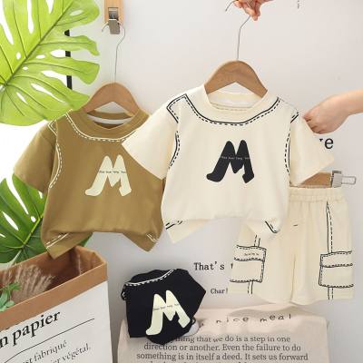 Boys summer suits 2024 new infant children's casual clothes 1-3 years old 5 boys summer short-sleeved two-piece suit